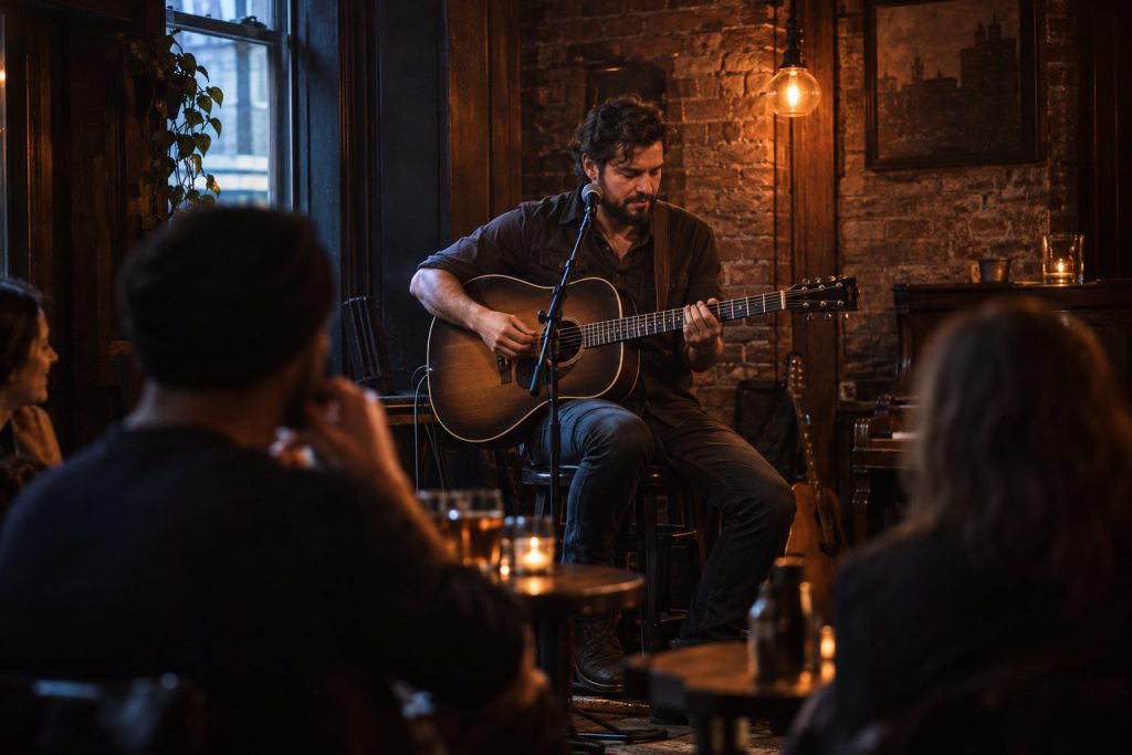 Acoustic guitarist performing in an intimate pub