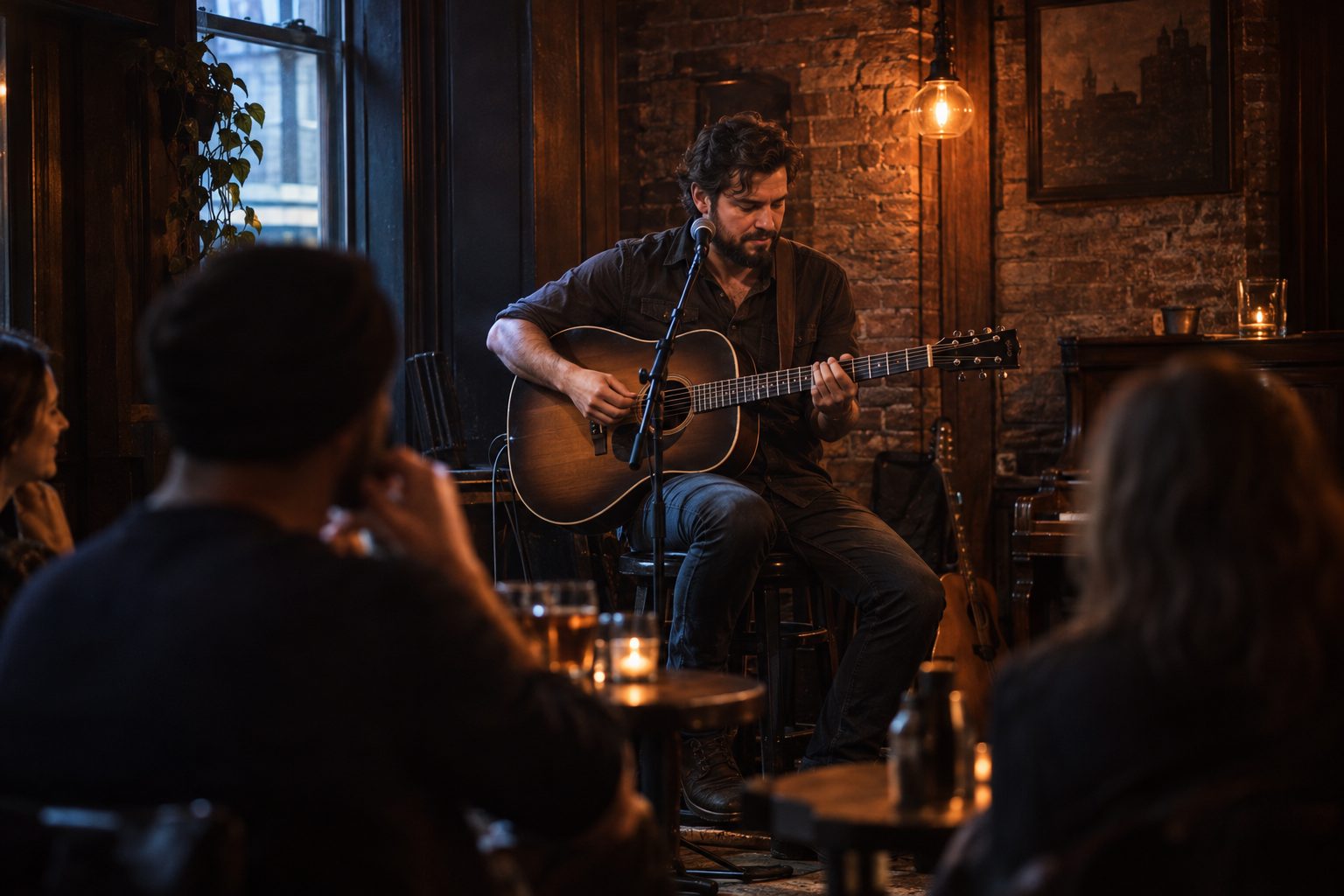 Acoustic guitarist performing in an intimate pub