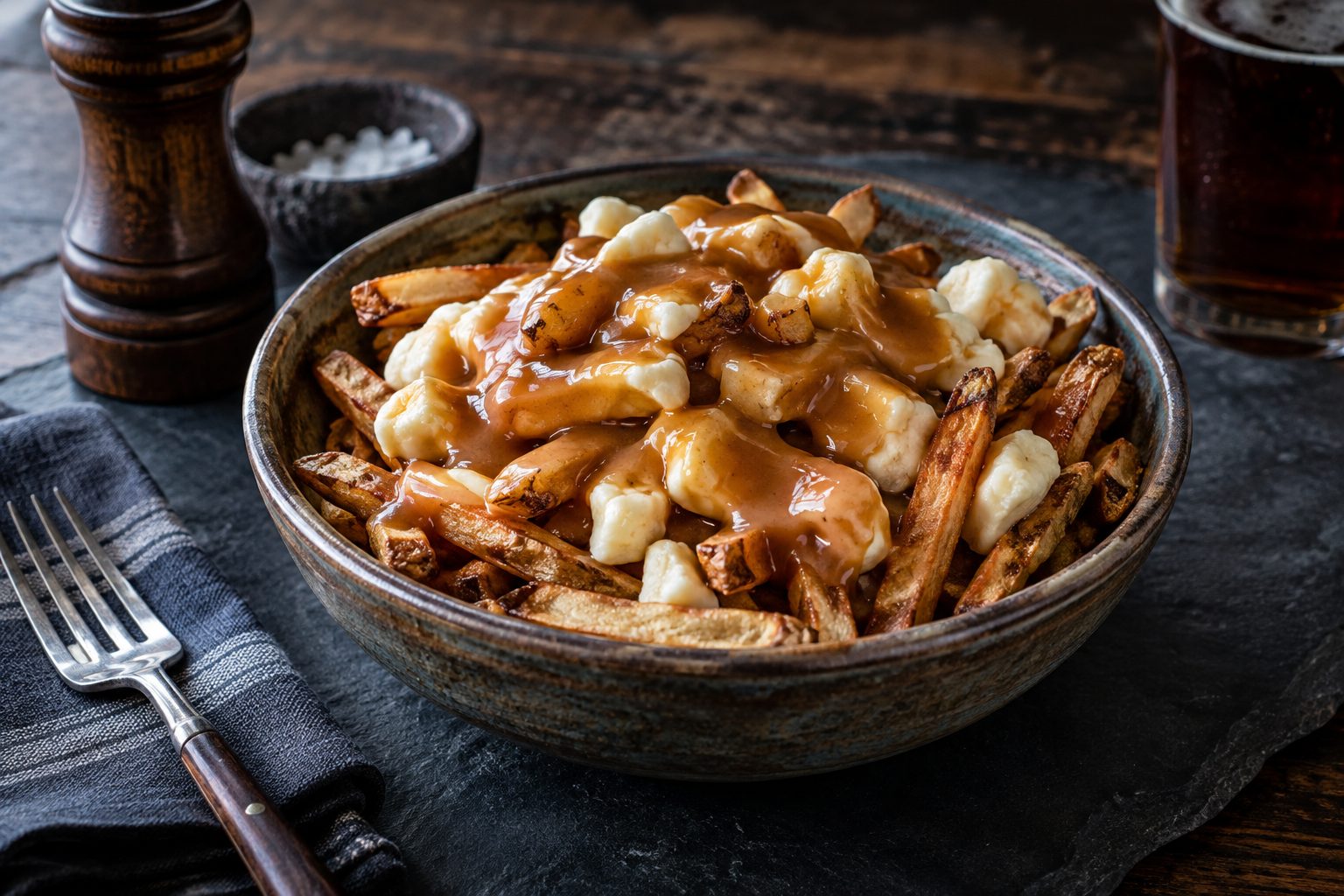 Quebec poutine with cheese curds and gravy